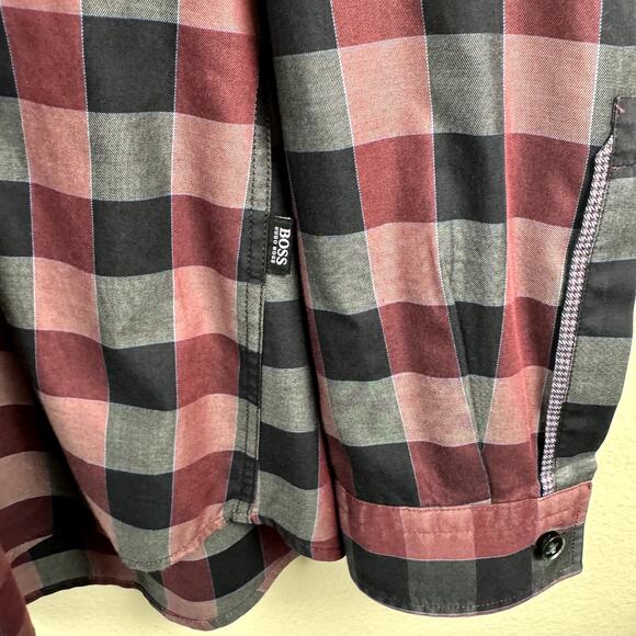 Men's BOSS Hugo Boss Red Gray Lando Checked Button Up Regular Fit Cotton Shirt L - Picture 3 of 11